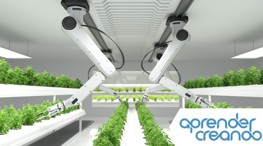 robot agricultor recogiendo cultivos